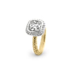 Solitaire Two-Toned Square Diamond Ring with Diamond Pave