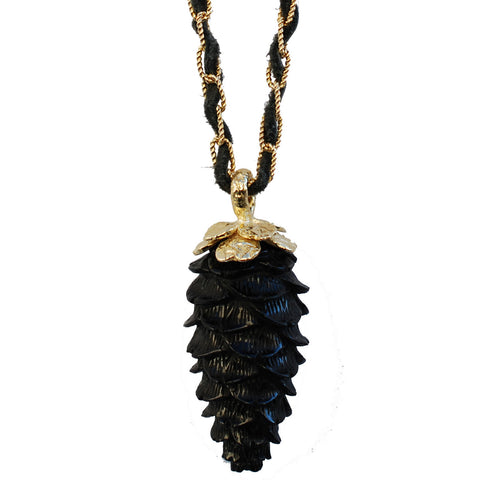 Carved Black Jade Pinecone Necklace