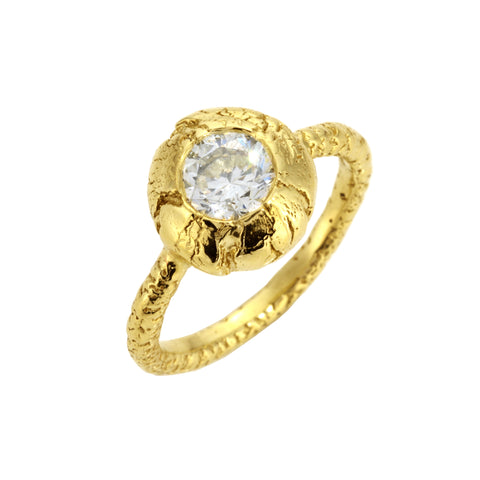 Yellow Gold Volcano Ring with White Diamond